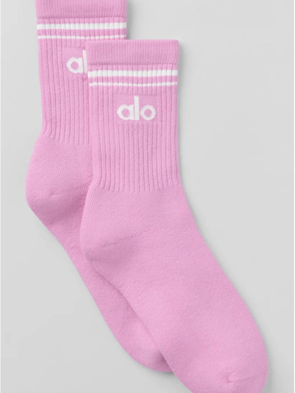 ALO Yoga Pink Crew Socks with White Stripe & Logo